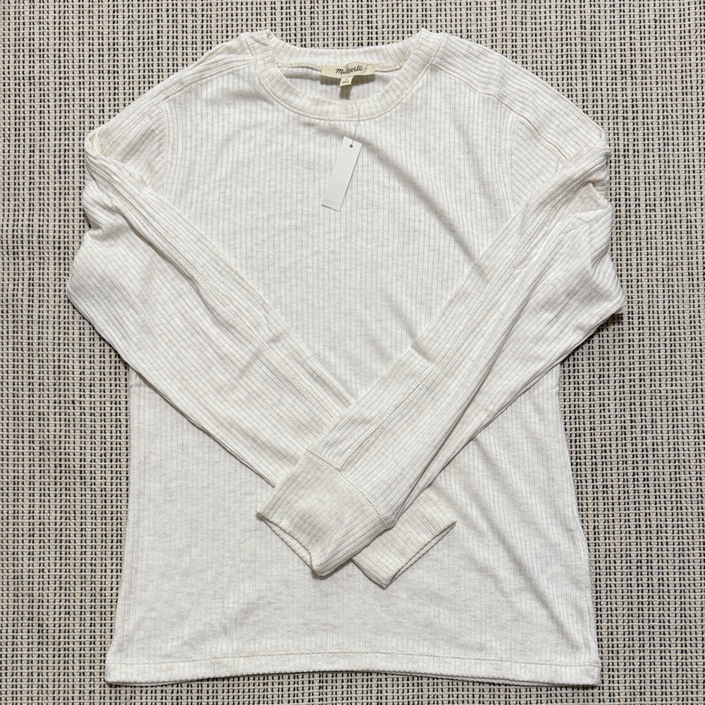 Madewell Cream Ribbed Long Sleeve Crew